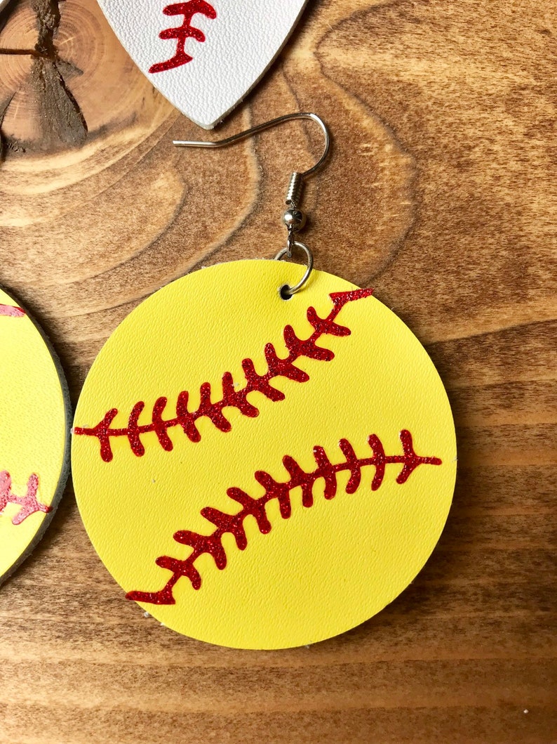 Leather Teardrop Baseball Earrings / Leather Softball Earrings Etsy