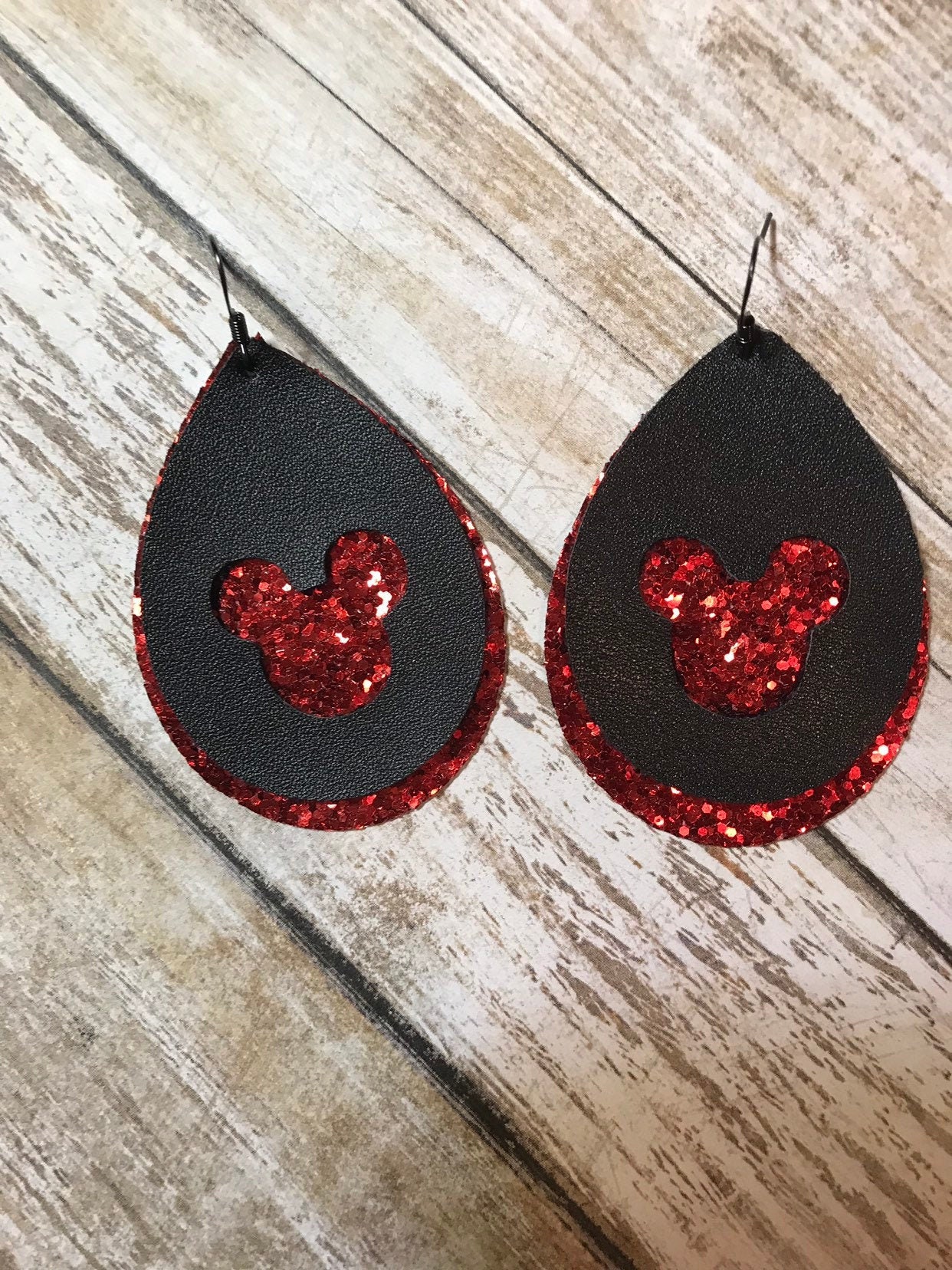 Minnie and Mickey Faux Leather Earrings
