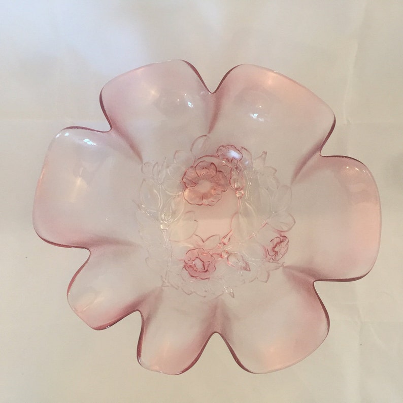 Flower Rosella Pattern No Damage Vintage Pink Hostess Serving Bowl Mikasa Glass