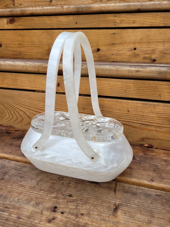 Vintage 1950s Original Rialto NY Carved White Pearl Marble Lucite Purse Etsy