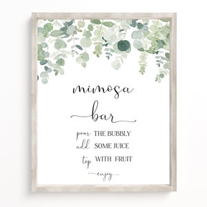 Mimosa Bar Set, Printable Eucalyptus Mimosa Bar Sign, Juice Tags Fruit Tent Cards, Baby Shower Mimosa Bar Bundle, Editable Instant Download