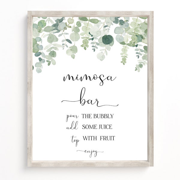 Mimosa Bar Set, Printable Eucalyptus Mimosa Bar Sign, Juice Tags Fruit Tent Cards, Baby Shower Mimosa Bar Bundle, Editable Instant Download