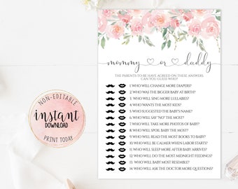 Guess Who Mommy or Daddy Baby Shower Game, Pink Floral Baby Shower Game, Guess Who Baby Girl Shower Game, Printable Instant Download