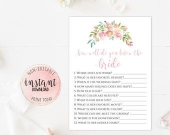 How Well Do You Know the Bride Shower Game Bridal Shower - Etsy