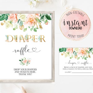 Diaper Raffle Sign and Diaper Raffle Invitation Insert, Baby Girl Shower Sign and Baby Shower Insert, Pink Baby Shower, Instant Download