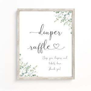 Diaper Raffle Sign and Diaper Raffle Invitation Insert, Eucalyptus Baby Shower Sign and Insert, Greenery Baby Shower, Instant Download