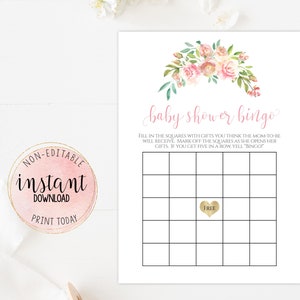 Baby Shower Bingo Game, Printable Rustic Pink Floral Baby Shower Game, Mom to Be Game, Baby Girl Shower Game, Instant Download