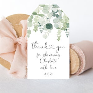 Étiquette de remerciement d’eucalyptus modifiable, étiquette personnalisée de faveur de douche de bébé ou de mariée, décorations personnalisées de faveur de douche de verdure, téléchargement instantané