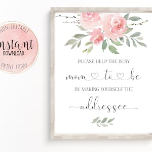 Address Your Envelope Sign, Baby Shower Addressee Sign, Gift Table Sign, Pink Floral Baby Shower Sign, Baby Girl Shower, Instant Download