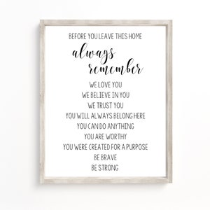 Before You Leave This Home Affirmation Wall Sign, Always Remember Home Decor, Family Quote, Love Wall Art, Before You Go, Instant Download
