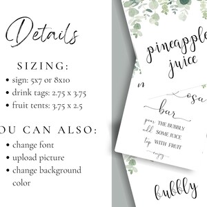 Mom-osa Bar Set, Printable Eucalyptus Momosa Bar Sign, Juice Tags Fruit Tent Cards, Baby Shower Mimosa Bar Bundle, Editable Instant Download image 5