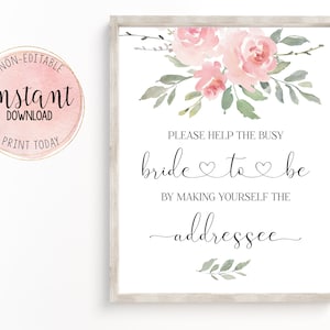 Address Your Envelope Sign, Bridal Shower Addressee Sign, Gift Table Sign, Pink Floral Bridal Shower Sign, Shower Decor, Instant Download