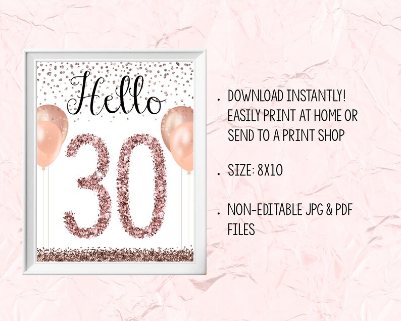 printable hello 30 sign 30th birthday sign printable 30th