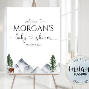 Baby Shower Welcome Editable Sign, Personalized Adventure Welcome Sign, Mountains, Custom Baby Boy Shower Welcome Sign, Instant Download
