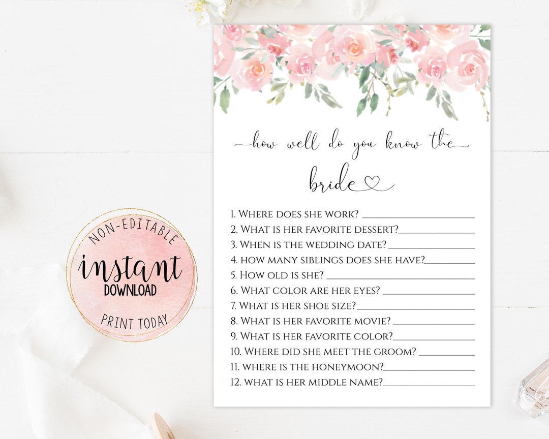 Bridal Shower How Well Do You Know the Bride Printable Game - Etsy