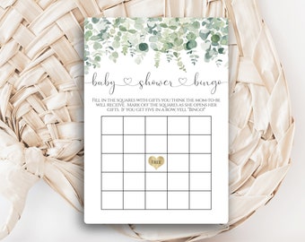 Baby Shower Bingo Game, Printable Eucalyptus Baby Shower Game, Greenery Baby Shower Bingo Game, Printable Bingo Shower Game Instant Download