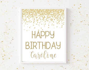 Editable Gold Happy Birthday Sign, Gold Glitter Happy Birthday Sign, Birthday Party Sign, Printable Sign for Birthday, Birthday Decorations