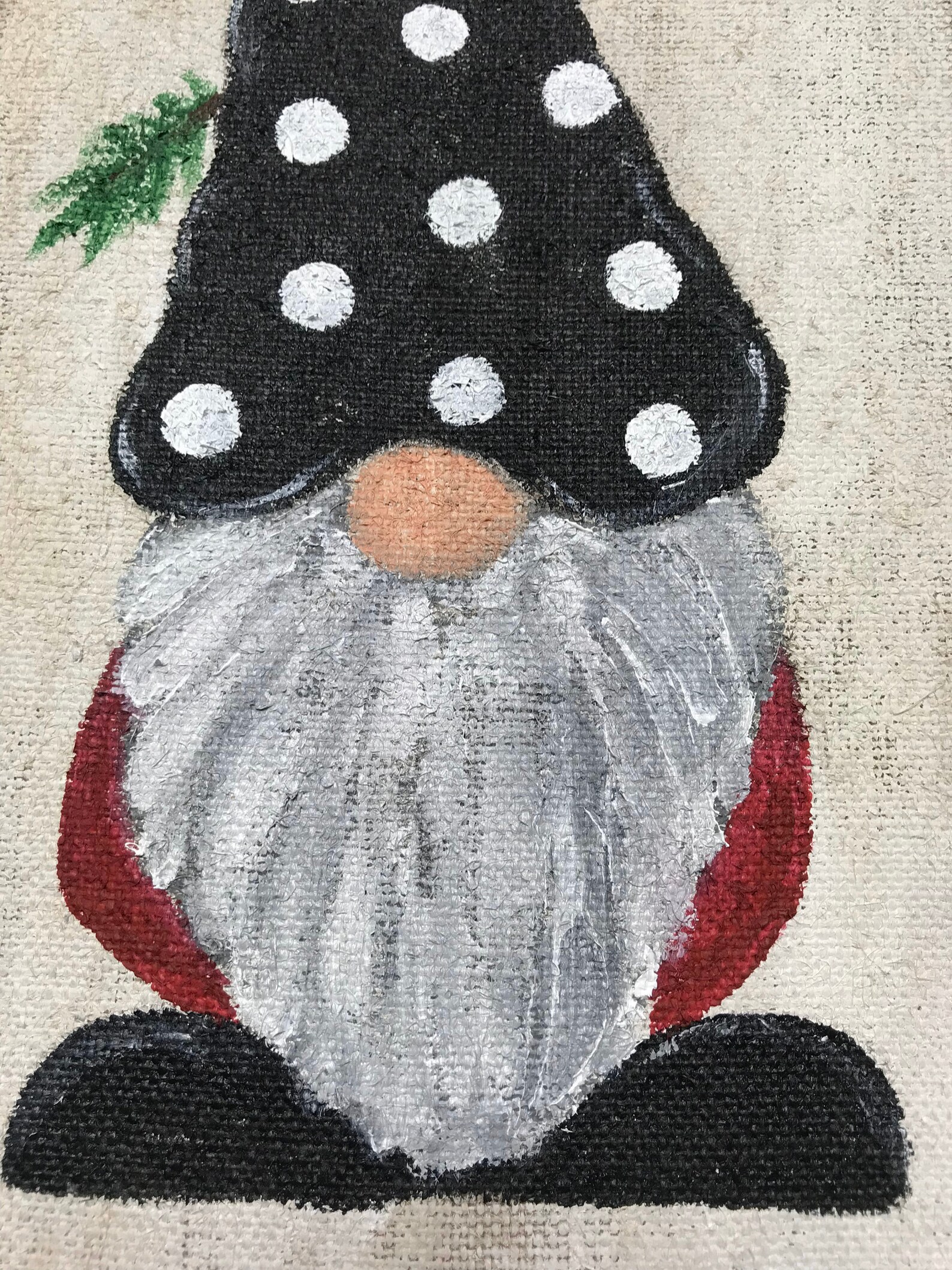 Gnome Painting on Burlap Canvas Original Acrylic Gnome Etsy
