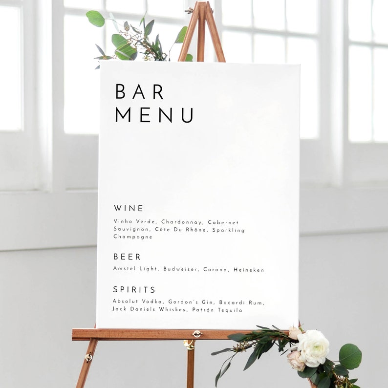 Minimalist Wedding Bar Menu Template Modern Bar Menu