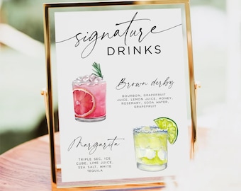 Signature Cocktail Sign, Bar Menu, Signature Drink Sign, Wedding Drink Sign, His and Her Drinks, Bride and Groom Drink, Editable Template