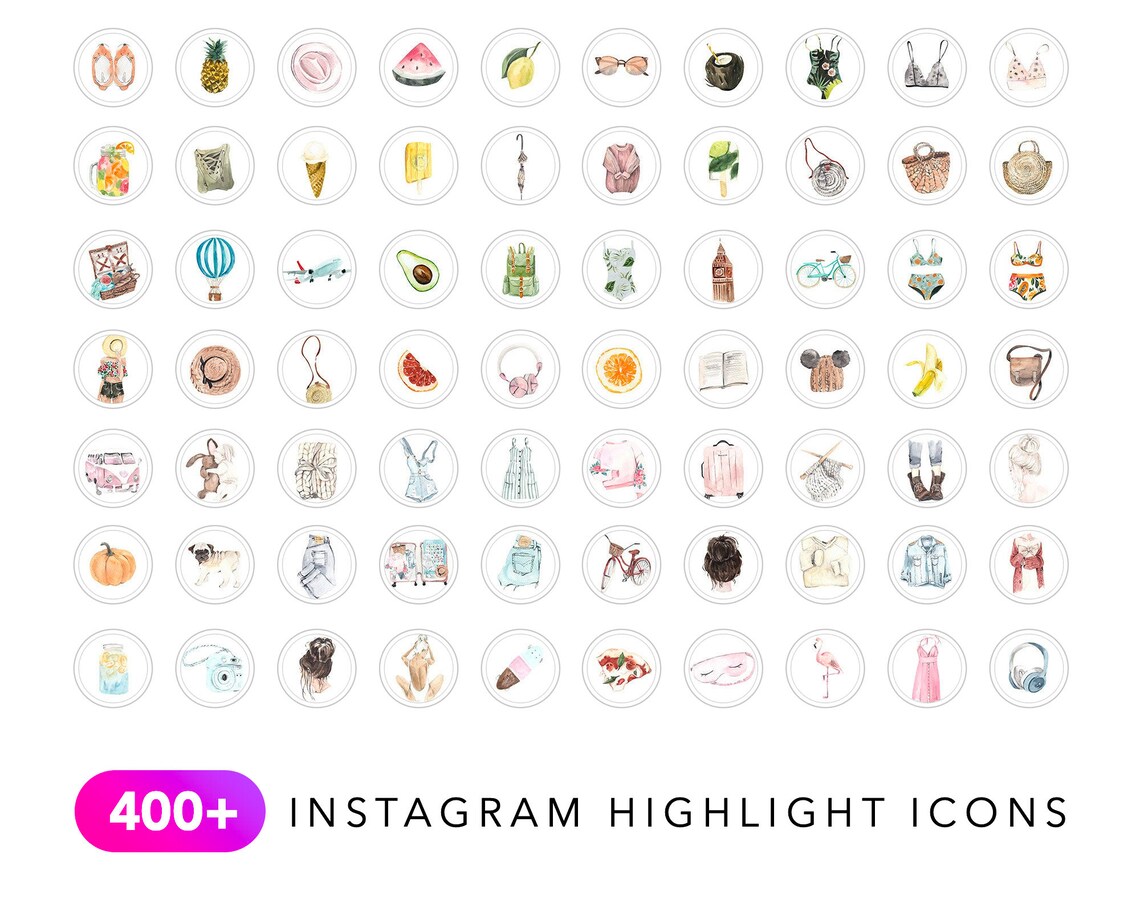 400 Instagram Story Highlight Icons Watercolor Instagram | Etsy
