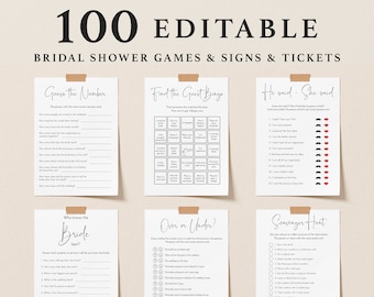 Bridal Shower Games, Printable Bridal Shower Games, Minimalist Wedding Shower Games, Editable Bachelorette Party Games, Bride or Groom