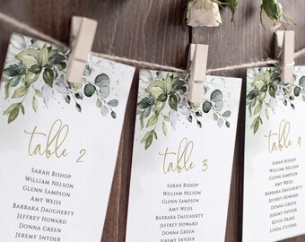 Script Elegance Wedding Seating Chart Template, Greenery Wedding Table Numbers, Seating Plan, Editable Template, Instant Download, Gold Boho