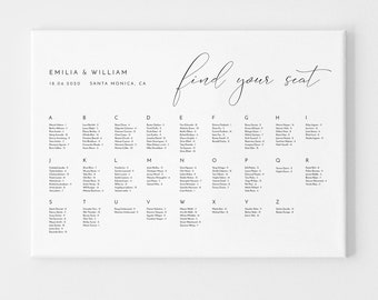 Minimalist Wedding Seating Chart Template, Alphabetical Seating Chart Wedding, Seating Chart Board, Editable Template Seating Chart