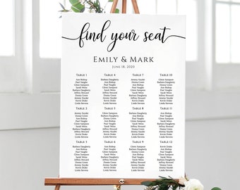 Wedding Seating Chart Template, Editable Wedding Table Seating Chart Sign Instant Download Modern Find Your Seat Editable Board 7 Sizes