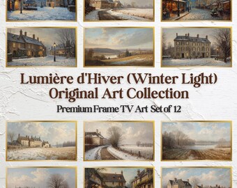 French Country Frame TV Art Set of 12, Vintage Winter Village Scenes,  Rustic Cottage Oil Paintings, 18th Century France Digital Download