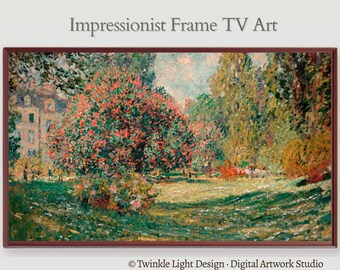 Samsung Frame TV Art, Monet Style Parisian Garden Painting, French Impressionist Vintage Landscape Download