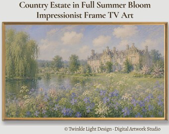 Samsung Frame TV Art, English Country Estate Wildflower Meadow, Neutral Impressionist Oil Painting, Muted Tonal Cottagecore Digital Download