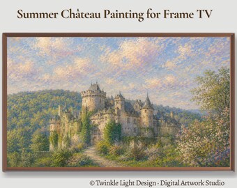 Samsung Frame TV Art, Summer French Château Oil Painting, Grandmillennial Vintage Impressionist Castle Download,
