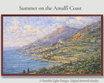Samsung Frame TV Art, Impressionist Amalfi Coast Frame TV Art, Italian Coastal Painting Samsung Frame TV, Summer Mediterranean Landscape