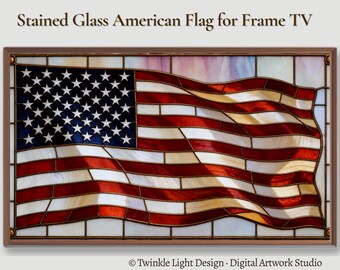 Samsung Frame TV, Stained Glass American Flag, USA 250th Anniversary TV Art, Semiquincentennial Americana 5K Digital Download