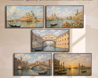 Samsung Frame TV Art Bundle, Venice Italy Dawn to Dusk Set of 5 Atmospheric Paintings, 19th Century Venetian Light Collection for Frame