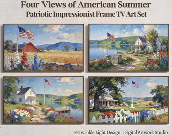 Samsung Frame TV Art, 4th of July Bundle Set of 4, Patriotic Americana Impressionist Oil Paintings, 250th Anniversary, Digital Download