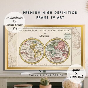 Samsung the Frame TV Art | 4K Frame TV Art Map | Neutral Vintage World Map | Carte Generale du Monde