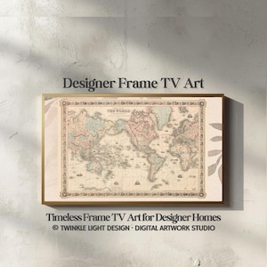 Arte mappa d'epoca per TV con cornice / Arte TV con cornice Samsung / Download digitale / Mappa del mondo antica "Mappa del mondo di Colton" / Arte TV con cornice 16:9