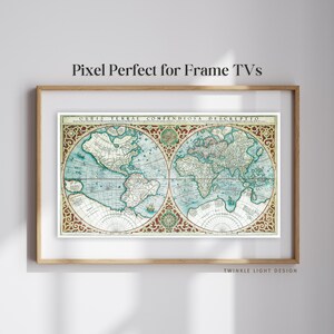 Winter Holiday Samsung the Frame TV Art | 4K Rahmen TV Kunst Gemälde | Smaragd und Rubin Vintage Weltkarte | Festliche Weltkarte