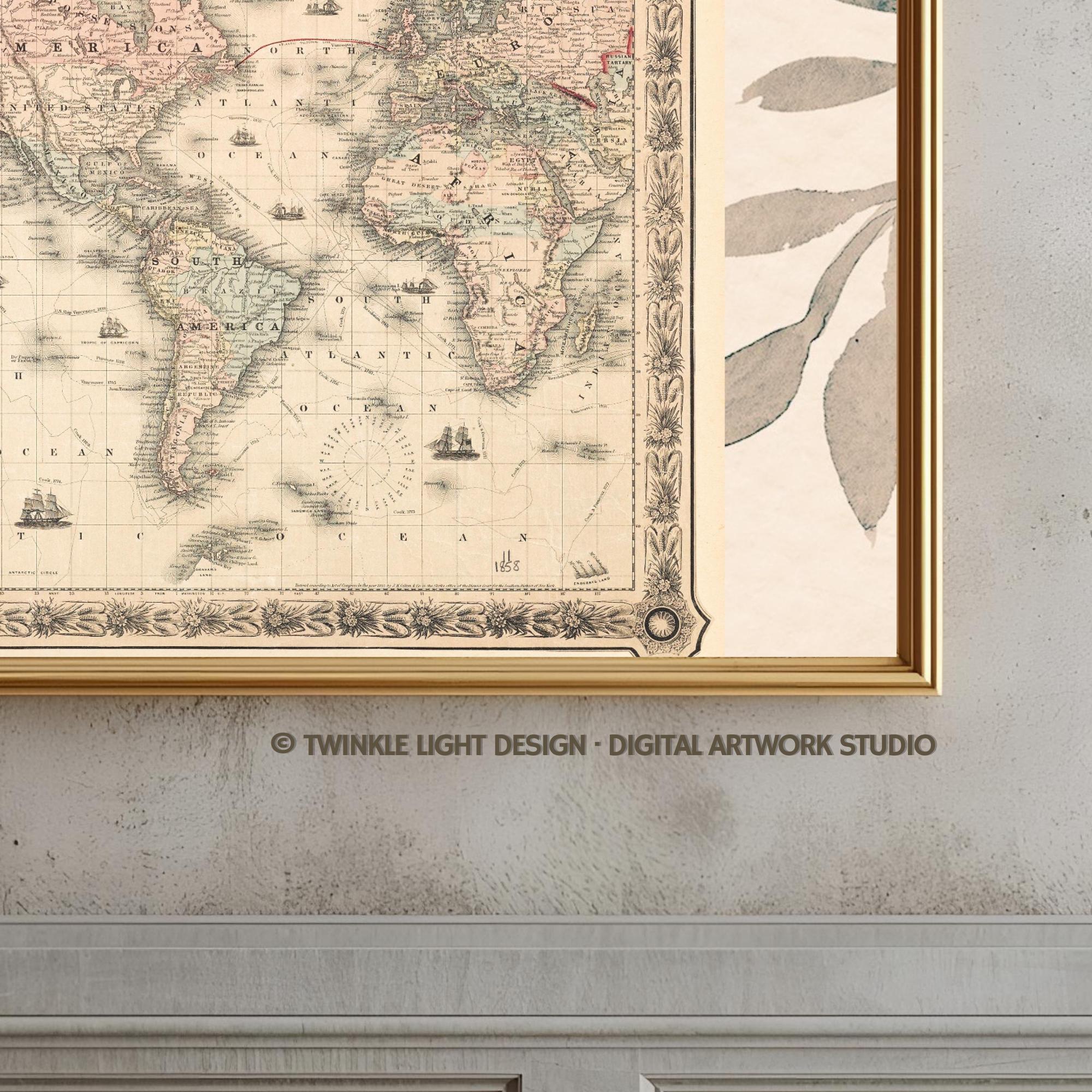 Samsung Frame TV Art, Vintage World Map Art for Frame TV, Antique 1850 ...