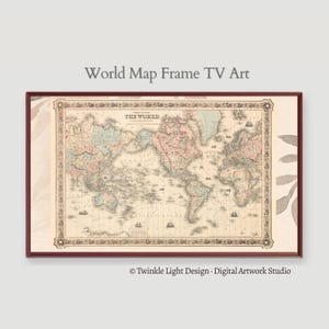 Arte para televisores Samsung Frame, Arte de mapas vintage para televisores Frame, Descarga digital, Mapa del mundo antiguo "Mapa del mundo de Colton", Arte para televisores Frame 16:9