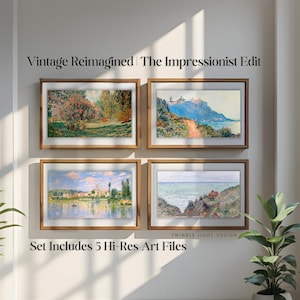 Set Of 5 Monet Reimagined Landscape Frame Tv Art Vintage Impressionist Style Digital Download Pastel Countryside Garden Meadow Rustic Tv Art
