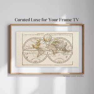 Samsung The Frame TV Art | 4K Rahmen TV Kunst Karte | Neutrale Vintage Weltkarte Kunst | Weltkarte auf Leinwand