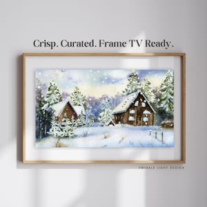 Décoration pour téléviseur Samsung avec cadre forêt hivernale : peinture à feuilles persistantes enneigées (téléchargement numérique)