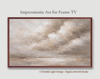 Samsung Frame TV Art Vintage Cloud Painting, Warm Textured Neutral Golden Sky, Moody Abstract Impressionist Screensaver, Instant Download