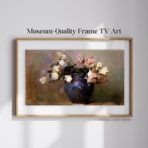 Vintage Floral Painting for Samsung Frame TV: 4K Potted Roses Art (Digital Download)