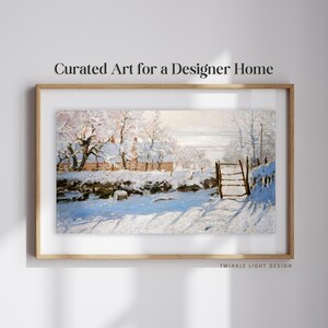 Premium Frame TV Art for Winter Home Decor 4K Frame TV Art Painting Impressionist Vintage Winter Landscape Painting Snowy Farm Scene