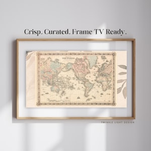 Samsung the Frame tv-kunst | 4K Frame TV Art Map | Neutrale vintage wereldkaartkunst voor digitale download | Coltons wereldkaart