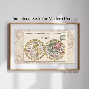 Samsung the Frame TV Art | 4K Frame TV Art Map | Neutral Vintage World Map | Carte Generale du Monde